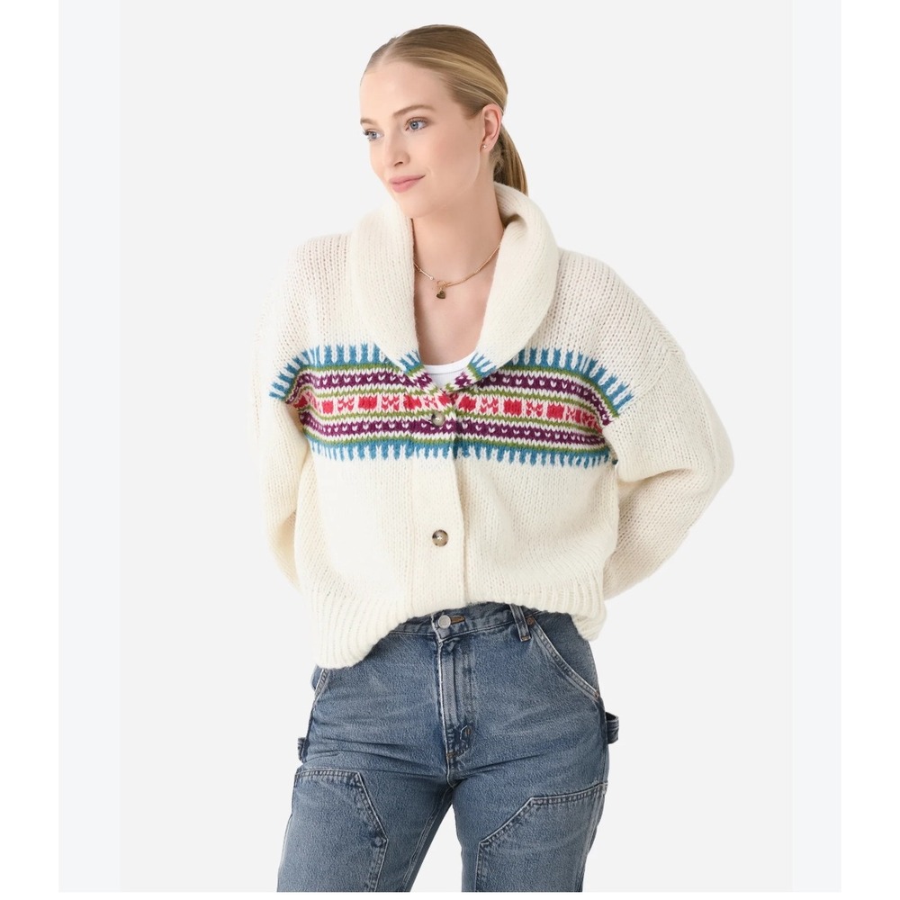 Xirena Waylon Sweater Ivory Fair Isle Alpaca Wool Shawl Cardigan X369956 Large